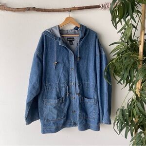 Vintage Hoodie Denim Jean Jacket Mens Size Medium